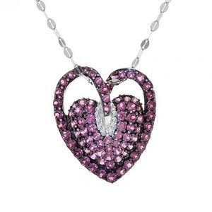 1.50 Ct Ruby & Diamonds Necklace 14K White Gold